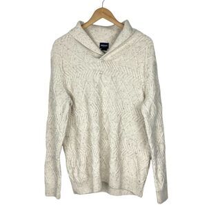 British khaki Men's Creme Cable Knit Shawl Collar Sweater XL